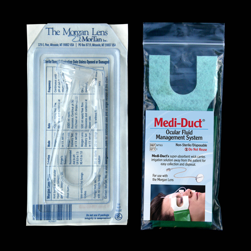 Convenience kit packaging with medi-duct and morgan lens
